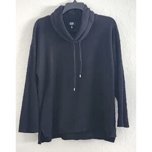 Top/Pullover-Jones New Yorki-Black-String Tie Mock Turtleneck-Long Sleeves-MED